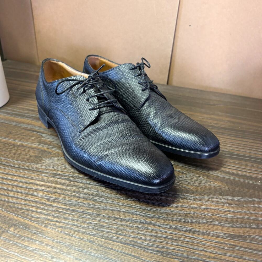 Boss Hugo Boss Leather Derby Dress Shoes US 7 Mens Black Lace Up Made in Italy